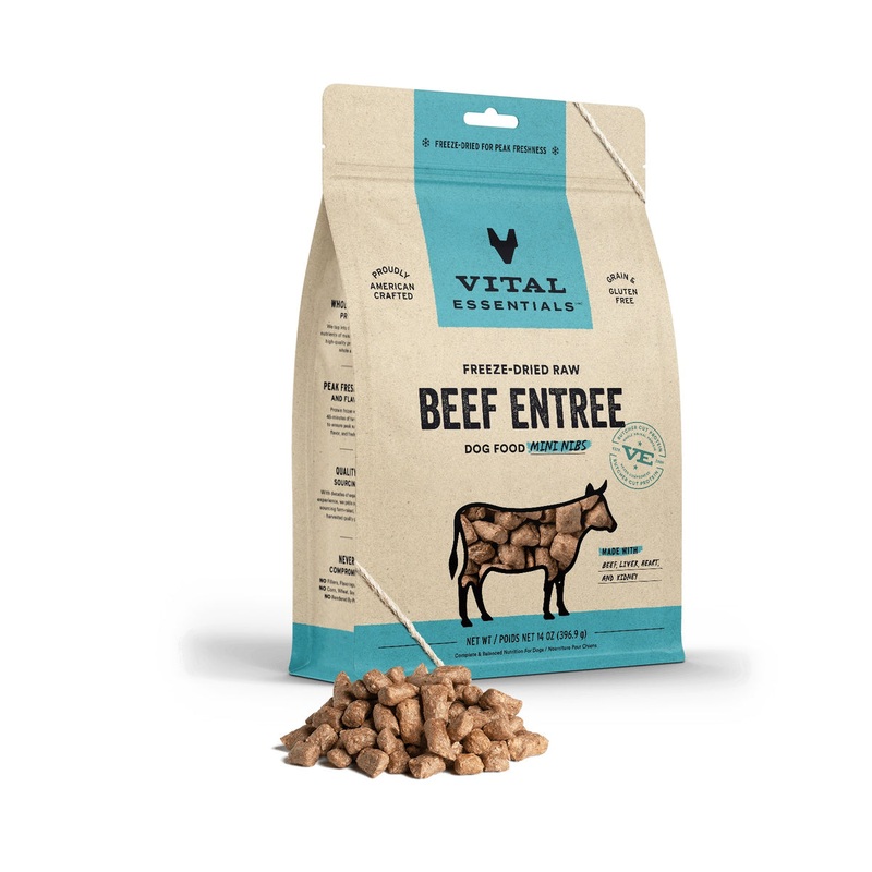 Vital Essentials Freeze-Dried Raw Beef Entree Dog Food Mini Nibs, 14 oz