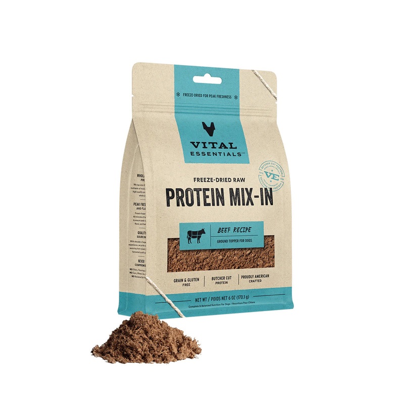 Vital Essentials Freeze-Dried Raw Beef Protein Mix-In Ground Topper for Dogs, 6 oz