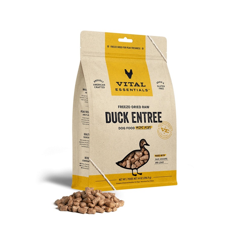 Vital Essentials Freeze-Dried Raw Duck Entree Dog Food Mini Nibs, 14 oz