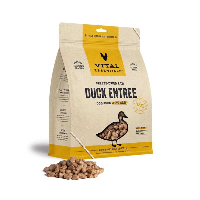 Vital Essentials Freeze-Dried Raw Duck Entree Dog Food Mini Nibs, 25 oz
