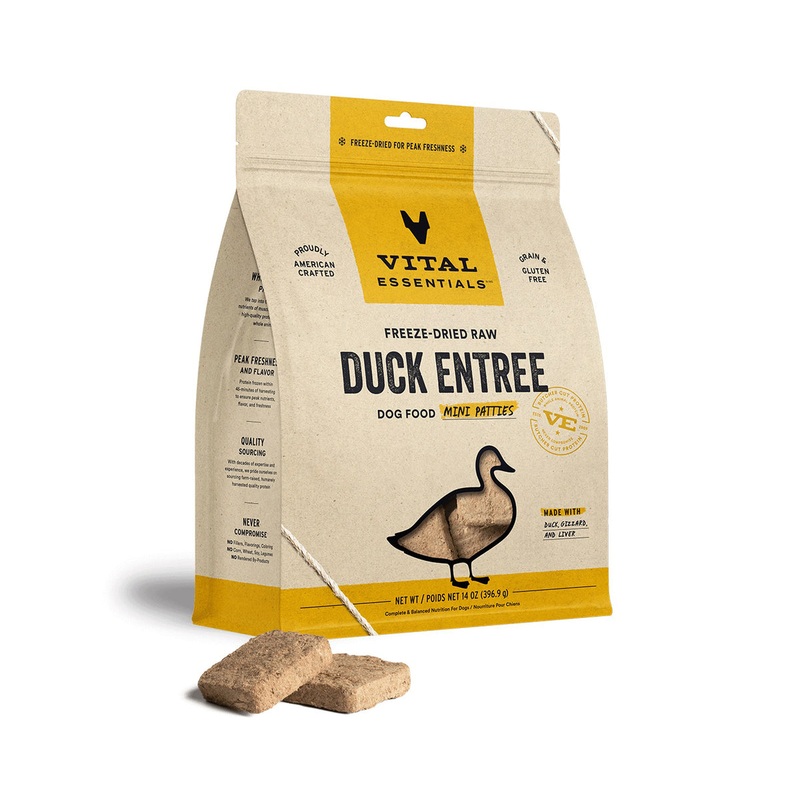 Vital Essentials Freeze-Dried Raw Duck Entree Dog Food Mini Patties, 14 oz