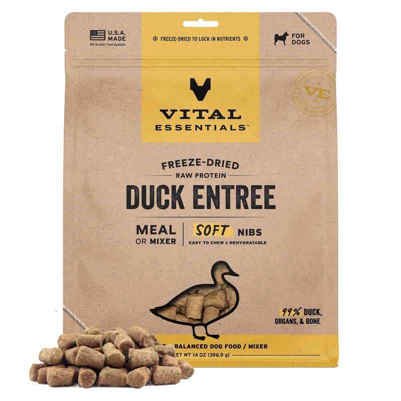 Vital Essentials Freeze-Dried Raw Duck Entree & Mixer Dog Food Soft Nibs, 14 oz