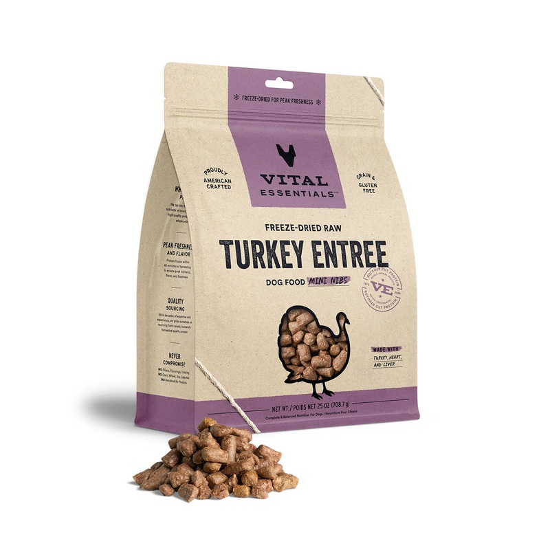 Vital Essentials Freeze-Dried Raw Turkey Entree Dog Food Mini Nibs, 25 oz