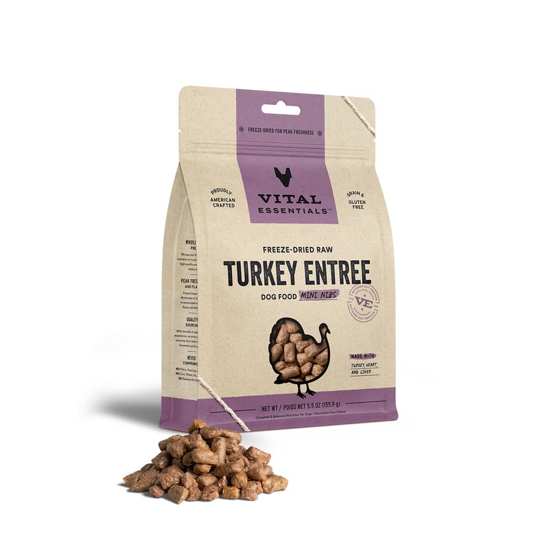 Vital Essentials Freeze-Dried Raw Turkey Entree Dog Food Mini Nibs, 5.5 oz