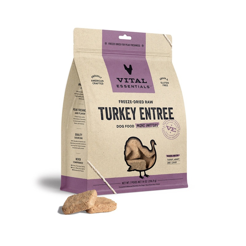 Vital Essentials Freeze-Dried Raw Turkey Entree Dog Food Mini Patties, 14 oz