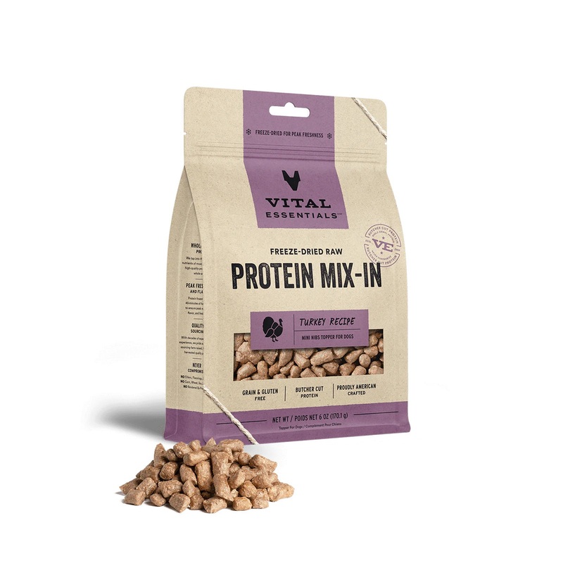 Vital Essentials Freeze-Dried Raw Turkey Protein Mix-In Meal Topper for Dogs, 6 oz