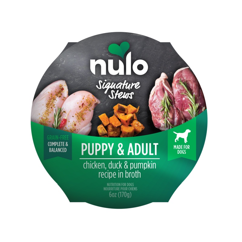 Nulo Signature Stews Puppy & Adult Chicken, Duck & Pumpkin in Broth Recipe Dog Food Tub
