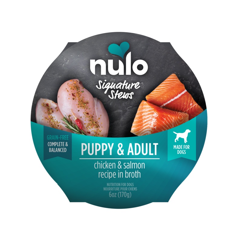 Nulo Signature Stews Puppy & Adult Chicken & Salmon in Broth Recipe Dog Food Tub