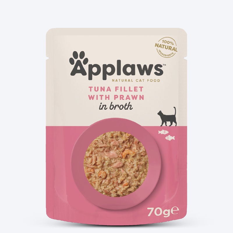 Applaws Natural 75% Tuna Fillet with Pacific Prawn in Broth Wet Cat Food – 70 g