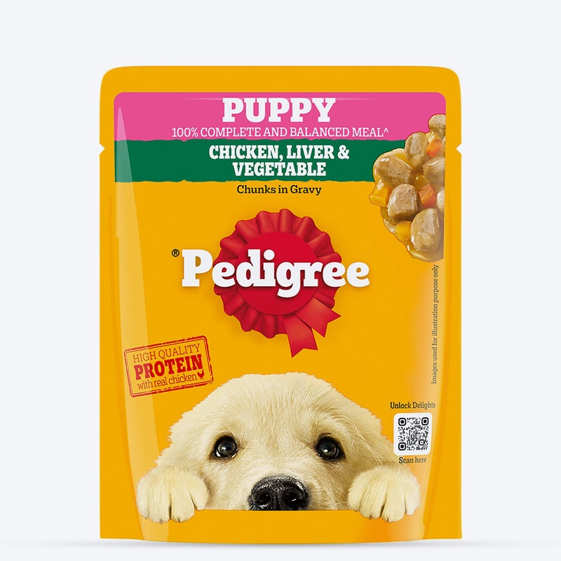 Pedigree Chicken & Liver Chunks in Gravy with Vegetables Wet Puppy Food – 70Gm Packs