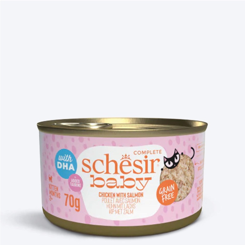 Schesir Baby Chicken With Salmon In Broth Wet Food For Kitten – 70 gm