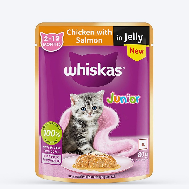 Whiskas Chicken With Salmon In Jelly Wet Food For Junior (2-12 Months) Kitten – 80 gm Pack