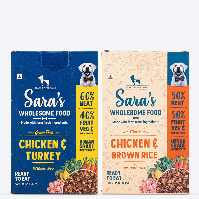 Sara’s Wholesome Classic Chicken & Brown Rice and Grain-Free Turkey Combo Dog Food – 2×100 gm