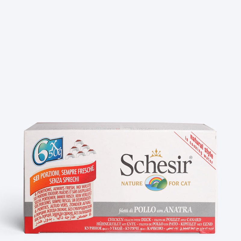 Schesir 71% Chicken Fillets With Duck Wet Cat Food- (6×50 g)