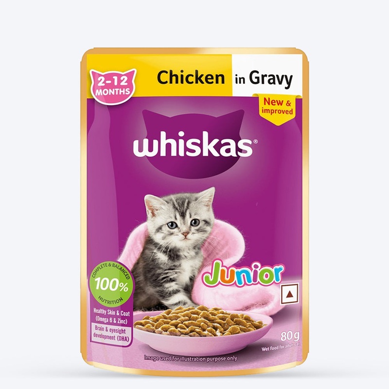 Whiskas Chicken in Gravy (2-12 Months) Wet Food For Junior Kitten – 80 gm Pack