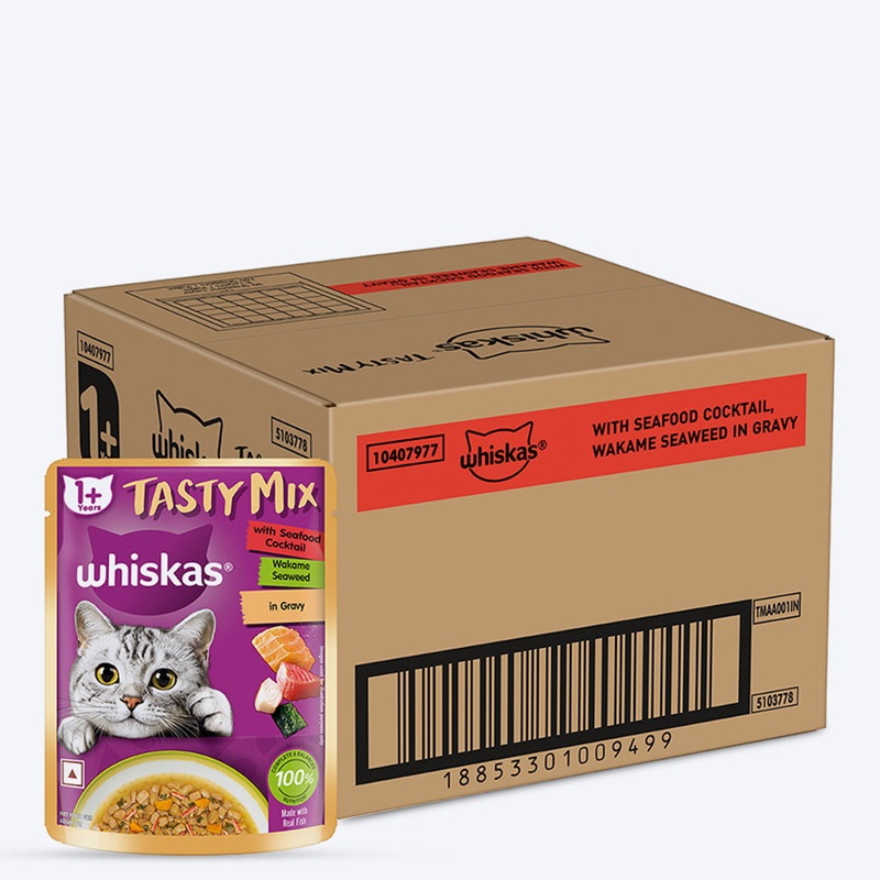 Whiskas Chicken With Salmon Wakame Seaweed Wet Food For Adult Cat – (28×70 gm)