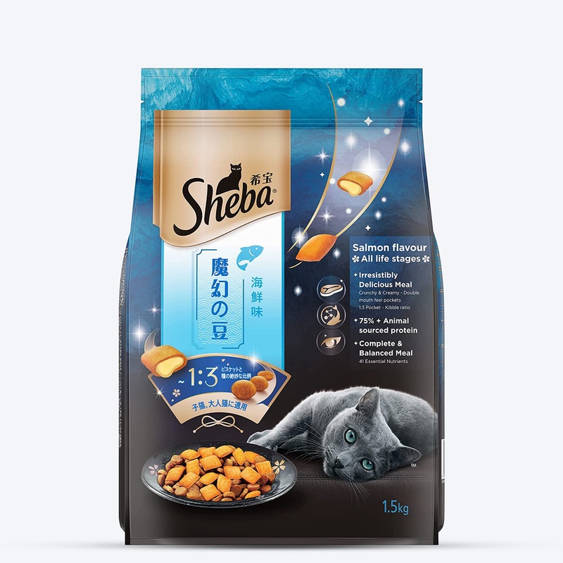 Sheba Kitten & Adult, Salmon Flavour Irresistible Dry Cat Food – 1.5 kg